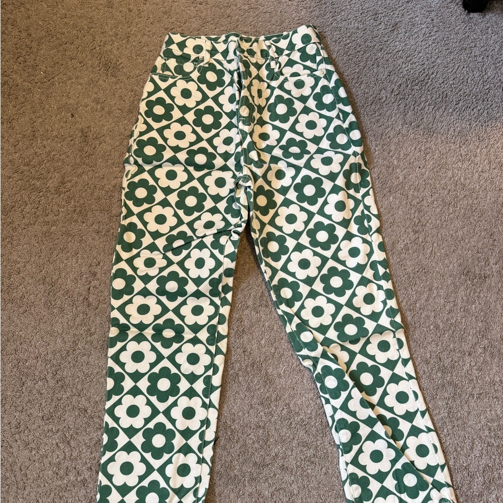 PacSun Green and White Floral Pants